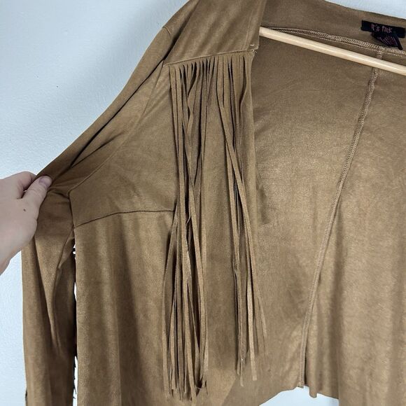 Y2K Suede XL Brown Jacket Fringe Back Festival Country Cowboy Rodeo Faux Leather - Picture 3 of 4